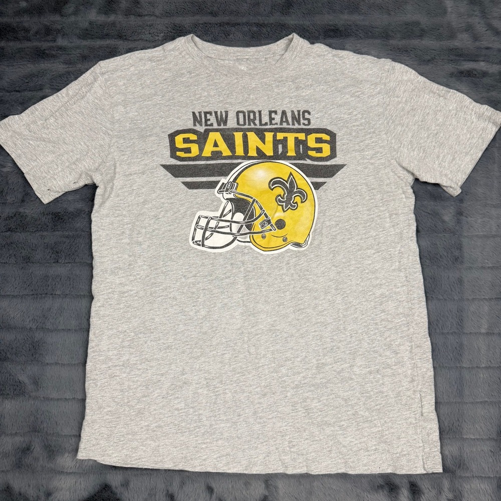 NFL Team Apparel New Orleans Saints Kids Large 14/16 Gray Helmet Graphic T-Shirt